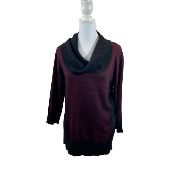 Apt. 9 Lace Detail Cowl Neck Sweater Bordeaux Marl Color Size Petite Large - Picture 7 of 11